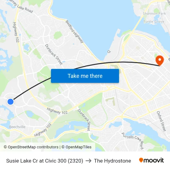 Susie Lake Cr at Civic 300 (2320) to The Hydrostone map