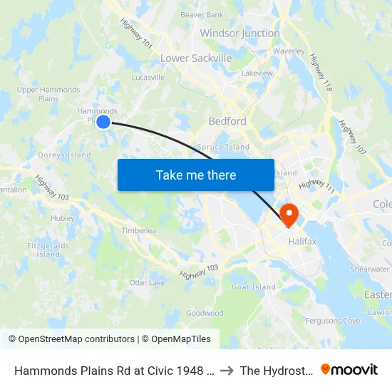 Hammonds Plains Rd at Civic 1948 (2276) to The Hydrostone map