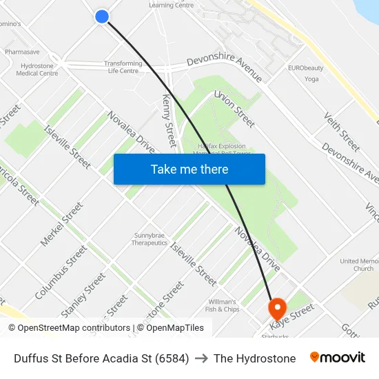 Duffus St Before Acadia St (6584) to The Hydrostone map