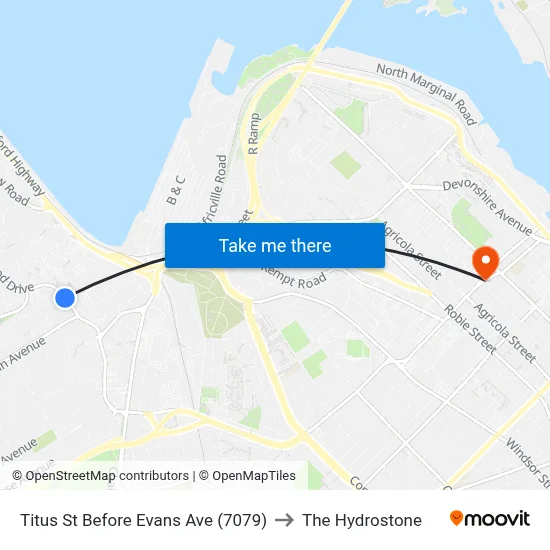 Titus St Before Evans Ave (7079) to The Hydrostone map