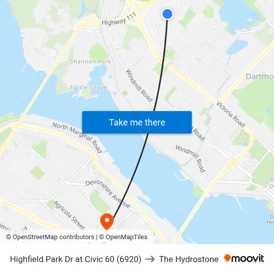 Highfield Park Dr at Civic 60 (6920) to The Hydrostone map