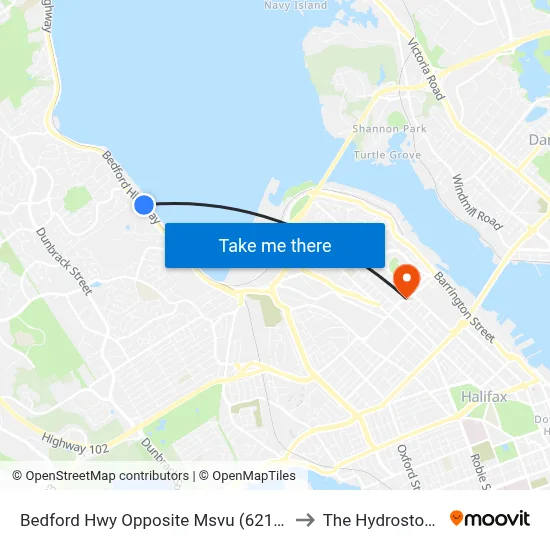 Bedford Hwy Opposite Msvu (6219) to The Hydrostone map