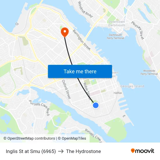 Inglis St at Smu (6965) to The Hydrostone map