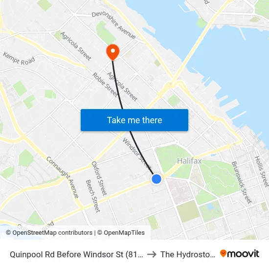 Quinpool Rd Before Windsor St (8150) to The Hydrostone map