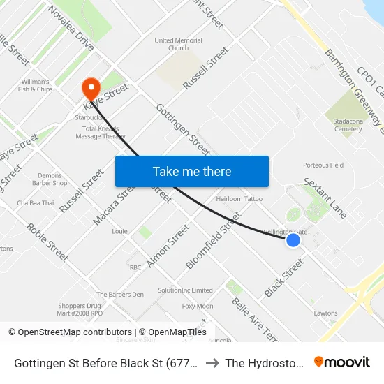 Gottingen St Before Black St (6777) to The Hydrostone map