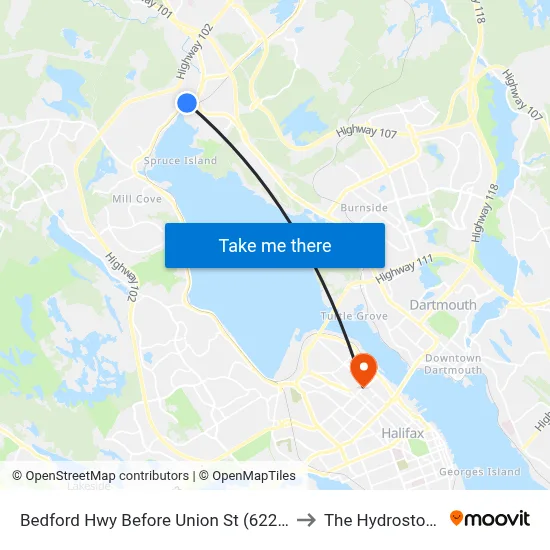 Bedford Hwy Before Union St (6228) to The Hydrostone map
