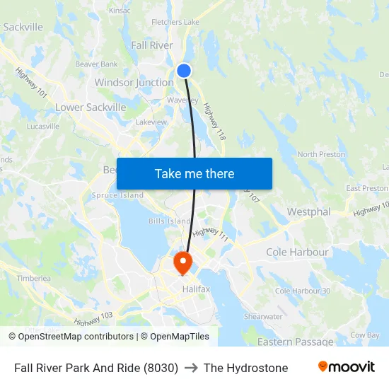 Fall River Park And Ride (8030) to The Hydrostone map