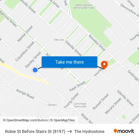 Robie St Before Stairs St (8197) to The Hydrostone map