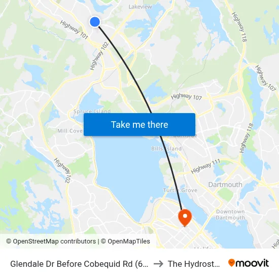 Glendale Dr Before Cobequid Rd (6750) to The Hydrostone map
