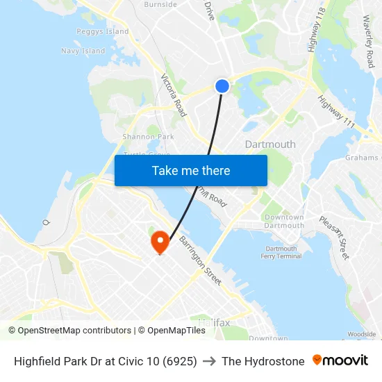 Highfield Park Dr at Civic 10 (6925) to The Hydrostone map