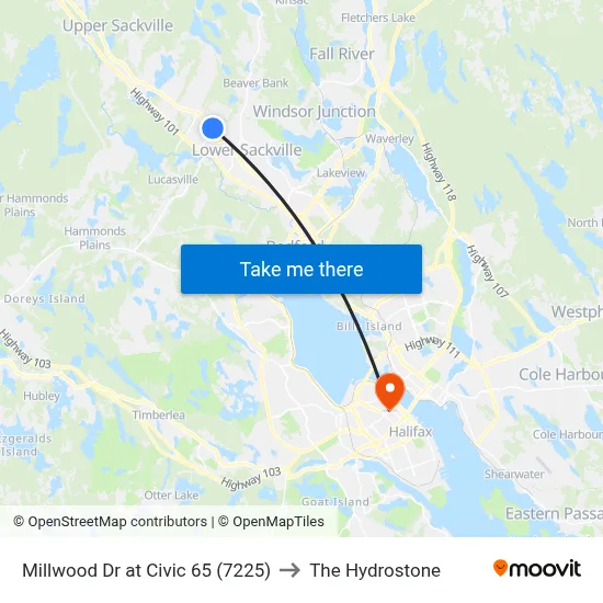 Millwood Dr at Civic 65 (7225) to The Hydrostone map