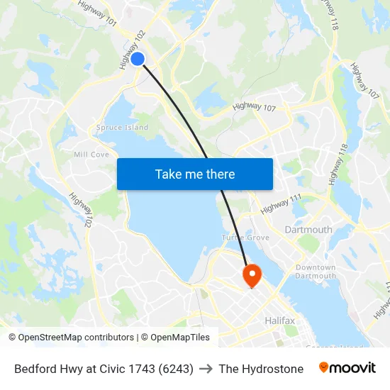 Bedford Hwy at Civic 1743 (6243) to The Hydrostone map