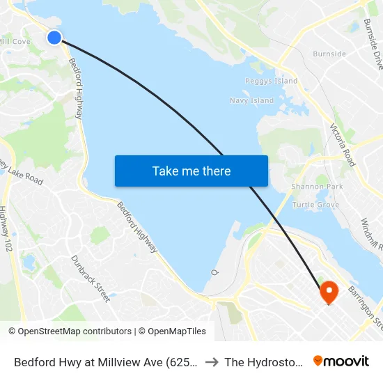 Bedford Hwy at Millview Ave (6258) to The Hydrostone map