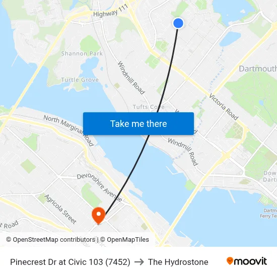 Pinecrest Dr at Civic 103 (7452) to The Hydrostone map