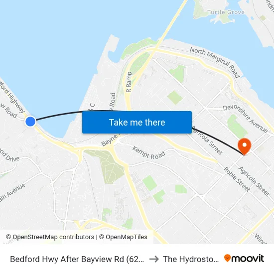 Bedford Hwy After Bayview Rd (6269) to The Hydrostone map