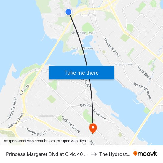 Princess Margaret Blvd at Civic 40 (8071) to The Hydrostone map