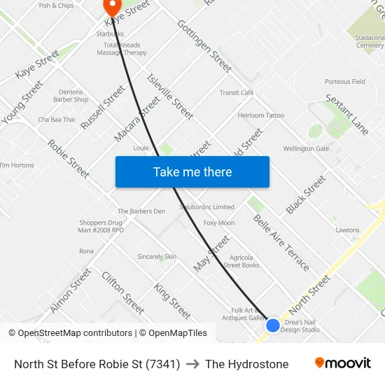 North St Before Robie St (7341) to The Hydrostone map