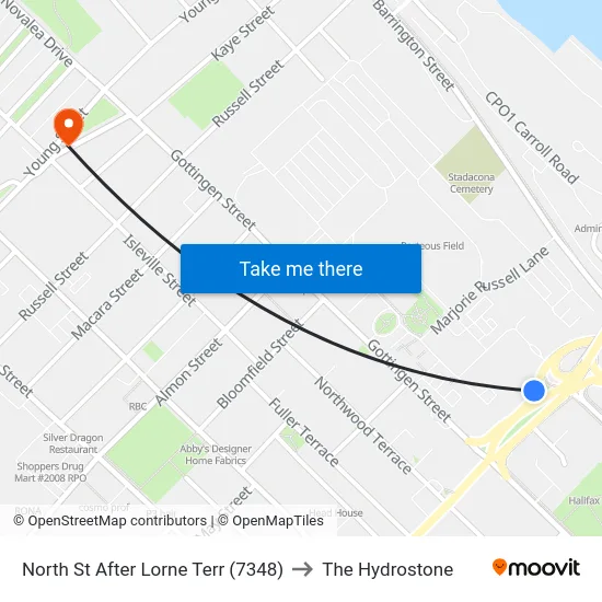North St After Lorne Terr (7348) to The Hydrostone map