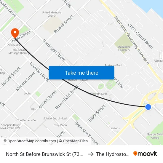 North St Before Brunswick St (7351) to The Hydrostone map