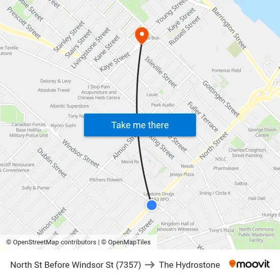 North St Before Windsor St (7357) to The Hydrostone map