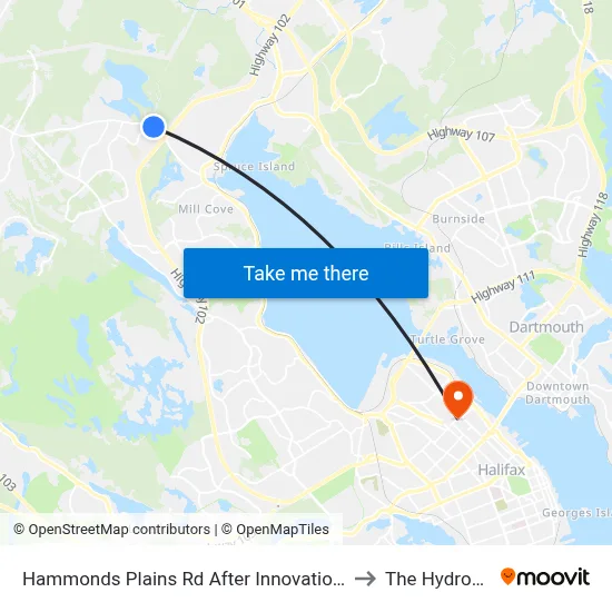 Hammonds Plains Rd After Innovation Dr (9056) to The Hydrostone map