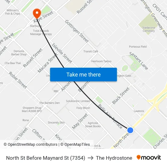 North St Before Maynard St (7354) to The Hydrostone map