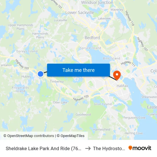 Sheldrake Lake Park And Ride (7618) to The Hydrostone map