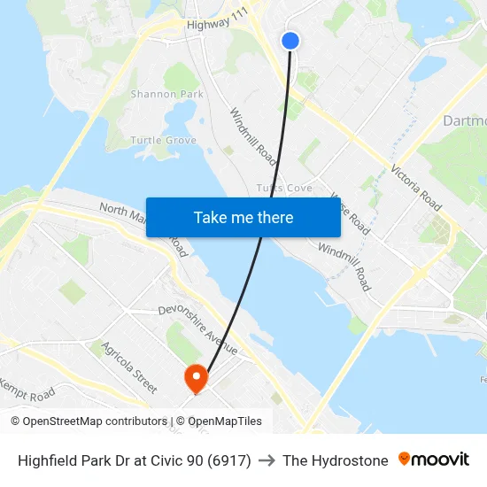 Highfield Park Dr at Civic 90 (6917) to The Hydrostone map