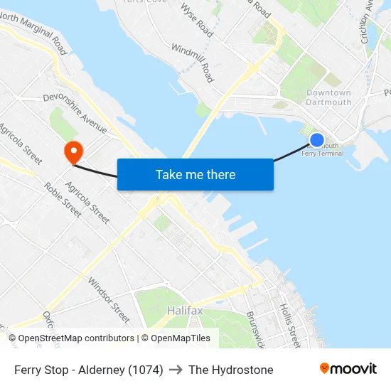 Ferry Stop - Alderney (1074) to The Hydrostone map