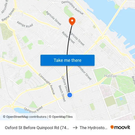 Oxford St Before Quinpool Rd (7421) to The Hydrostone map