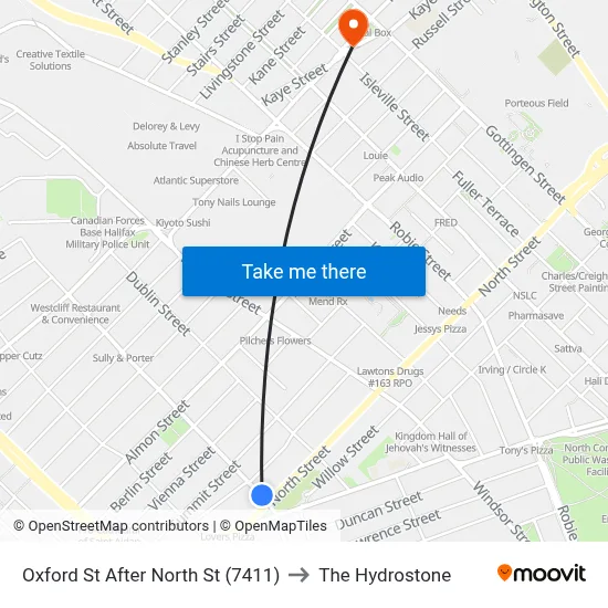 Oxford St After North St (7411) to The Hydrostone map