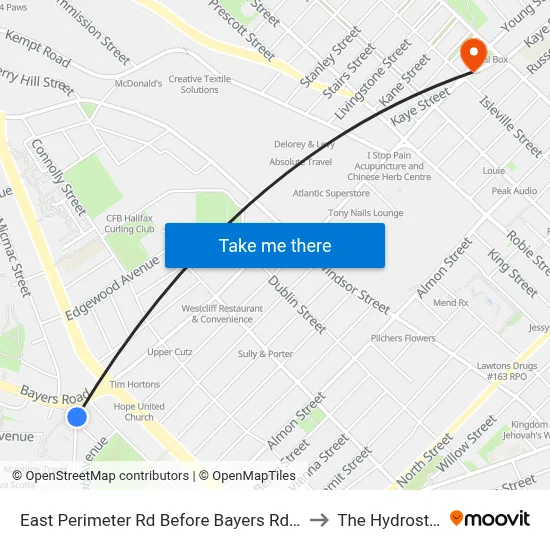 East Perimeter Rd Before Bayers Rd (6619) to The Hydrostone map
