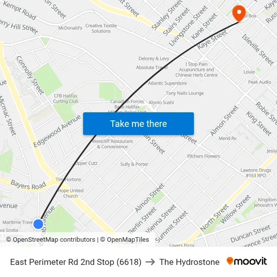 East Perimeter Rd 2nd Stop (6618) to The Hydrostone map