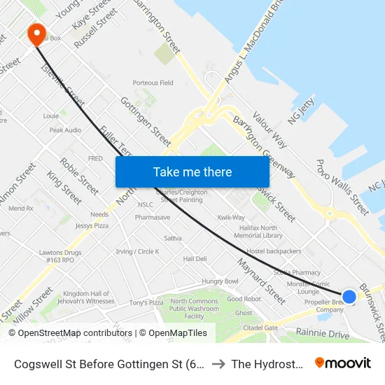 Cogswell St Before Gottingen St (6455) to The Hydrostone map