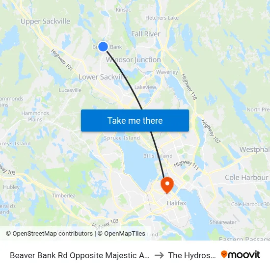 Beaver Bank Rd Opposite Majestic Ave (8754) to The Hydrostone map