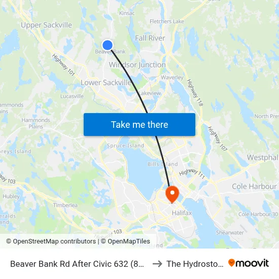 Beaver Bank Rd After Civic 632 (8753) to The Hydrostone map