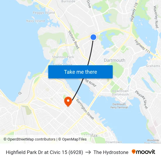 Highfield Park Dr at Civic 15 (6928) to The Hydrostone map