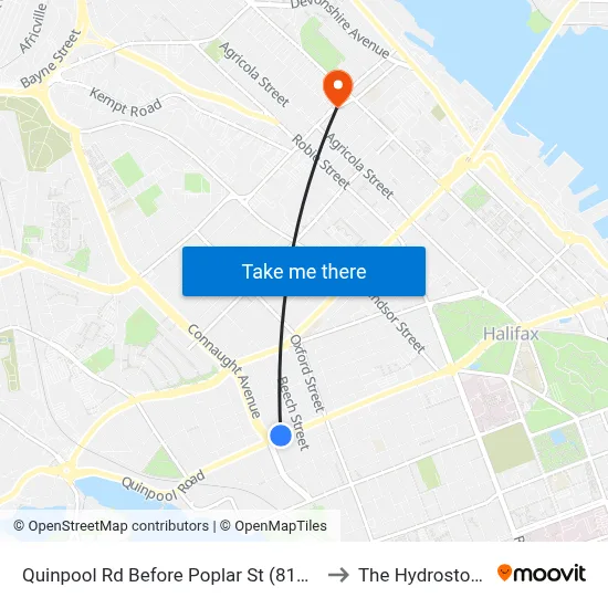 Quinpool Rd Before Poplar St (8146) to The Hydrostone map