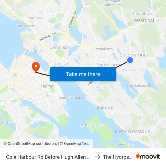 Cole Harbour Rd Before Hugh Allen Dr (6480) to The Hydrostone map
