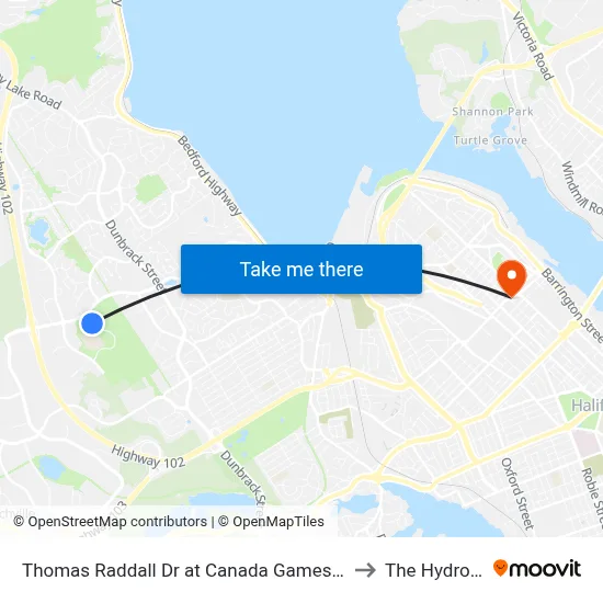 Thomas Raddall Dr at Canada Games Centre (9085) to The Hydrostone map