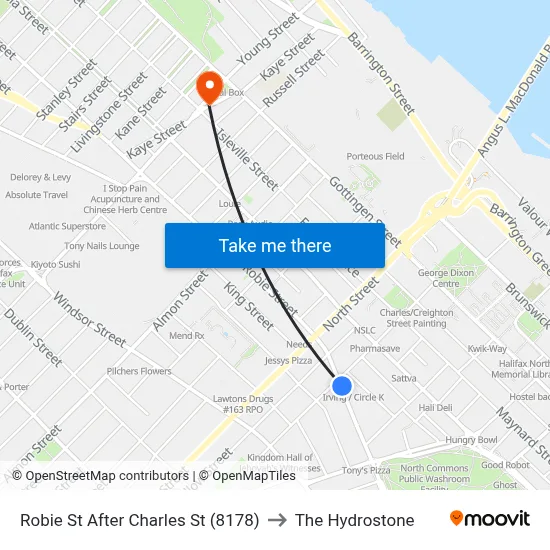 Robie St After Charles St (8178) to The Hydrostone map