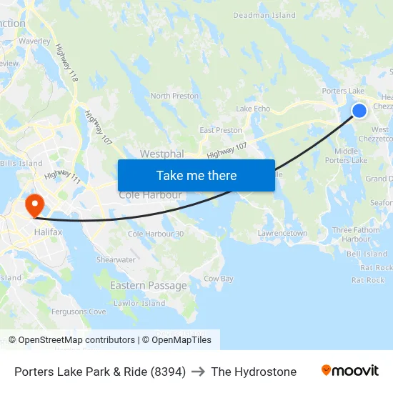 Porters Lake Park & Ride (8394) to The Hydrostone map