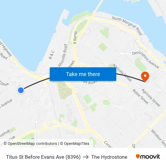 Titus St Before Evans Ave (8396) to The Hydrostone map