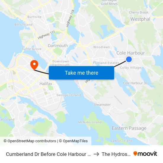 Cumberland Dr Before Cole Harbour Rd (6542) to The Hydrostone map