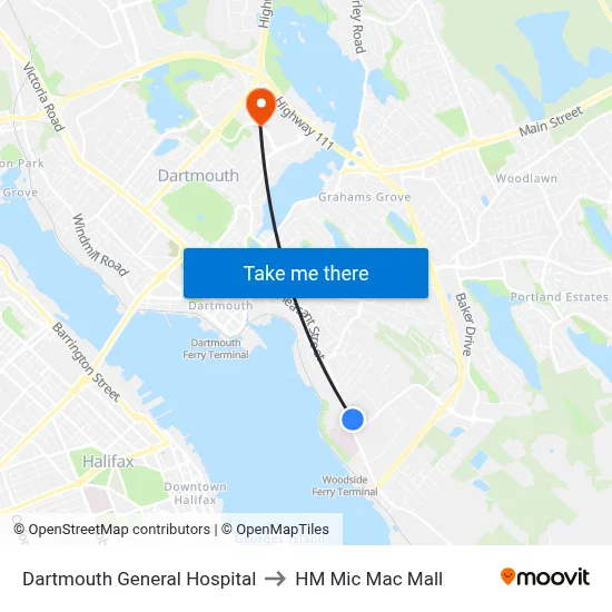 Dartmouth General Hospital to HM Mic Mac Mall map