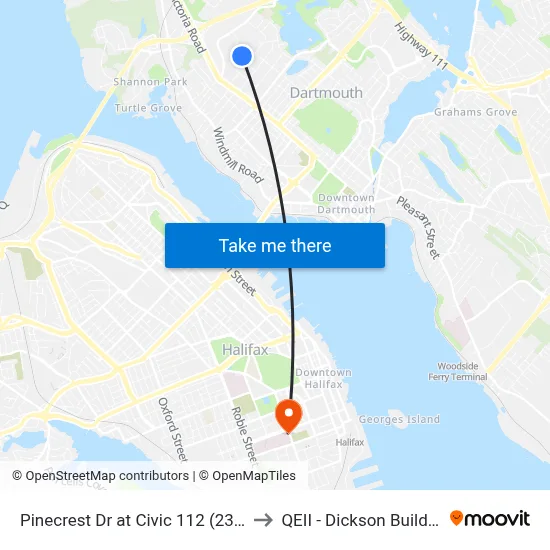 Pinecrest Dr at Civic 112 (2329) to QEII - Dickson Building map