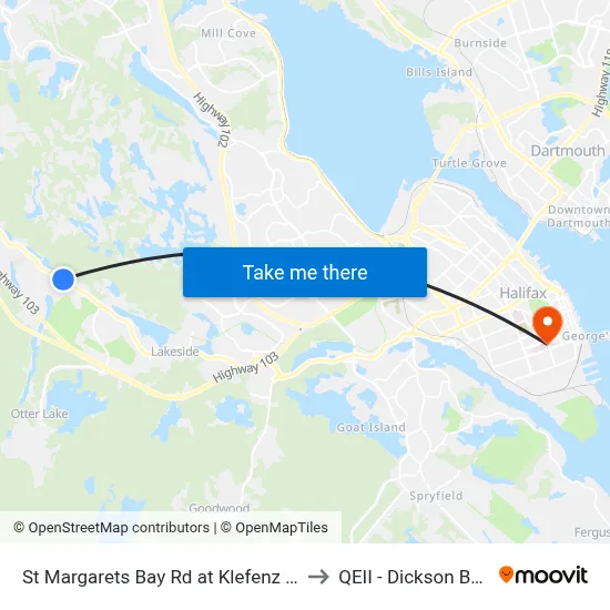 St Margarets Bay Rd at Klefenz Ln (6150) to QEII - Dickson Building map