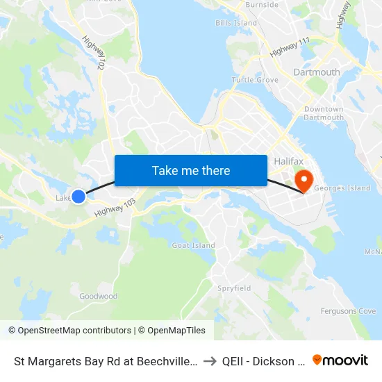 St Margarets Bay Rd at Beechville Park Dr (6153) to QEII - Dickson Building map