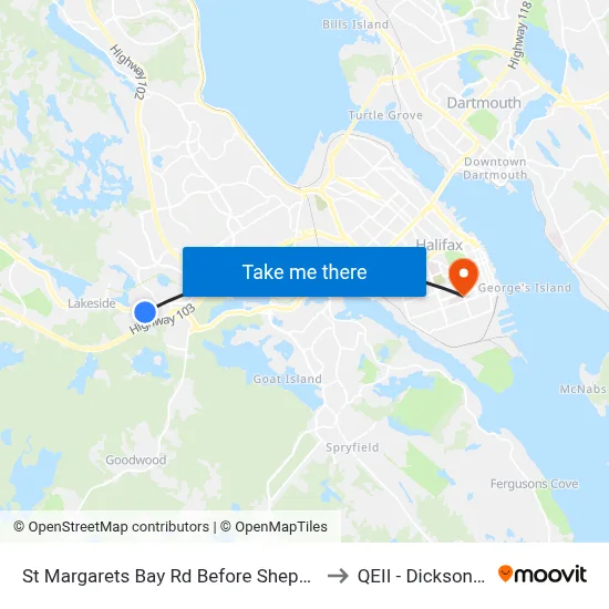 St Margarets Bay Rd Before Sheppards Run (6157) to QEII - Dickson Building map