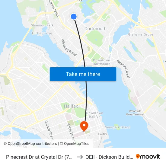 Pinecrest Dr at Crystal Dr (7458) to QEII - Dickson Building map